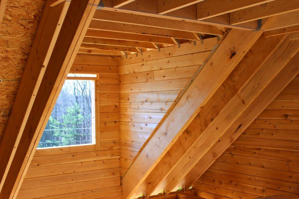 In the standard Lakeview we used full logs for the dormer.  Optionally, framed dormers with log siding and false ends can be used to achieve the same look.